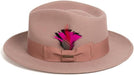 Gangster 100% Australian Wool Crushable Mens Fedora Hat - Removable Feather Gangster Dusty Pink Mens Fedora Hat