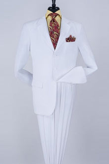 Apollo King Designer Brand Mens Classic Fit Three Button Poplin Two Piece Suit in White