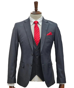 Mens Giovanni Testi Charcoal 3 Piece Suit   – 2 Button Closure, Classic Notch Lapel, Flex Waist Pants