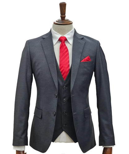 Mens Giovanni Testi Charcoal 3 Piece Suit   – 2 Button Closure, Classic Notch Lapel, Flex Waist Pants