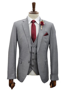 Mens Giovanni Testi 3 Piece Suit in Light Grey – Notch Lapel Blazer, Matching Vest & Flex Waist Dress Pants