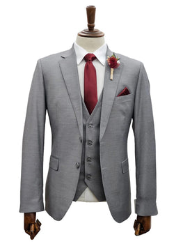 Mens Giovanni Testi 3 Piece Suit in Light Grey – Notch Lapel Blazer, Matching Vest & Flex Waist Dress Pants