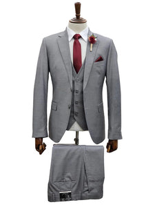 Mens Giovanni Testi 3 Piece Suit in Light Grey – Notch Lapel Blazer, Matching Vest & Flex Waist Dress Pants