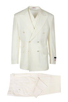Tiglio Italian Suit - Real Wool Fabric Super 150's EST Off-White, Wide Leg Suit & Vest in Color Off-White