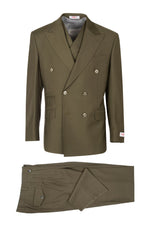 Tiglio Italian Suit - Real Wool Fabric Super 150's EST Olive, Wide Leg Suit & Vest in Color Olive