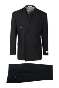 Tiglio Italian Suit - Real Wool Fabric Super 150's EST Black, Double Breast  Wide Leg Suit & Vest in Color Black