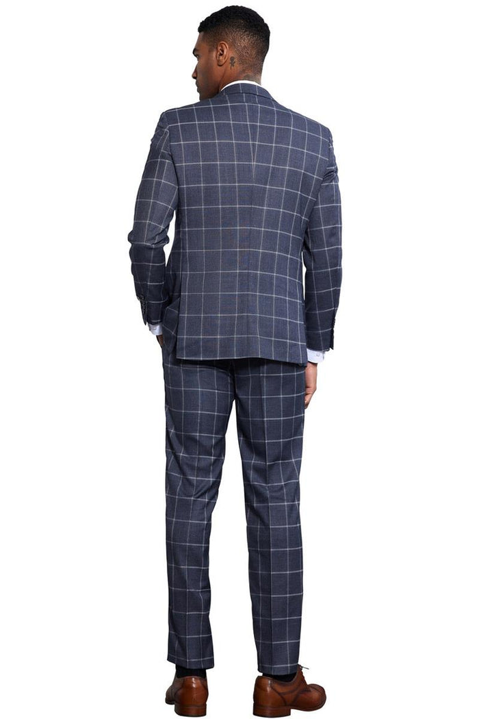 Men's Stacy Adams Classic One Button Vested Windowpane Suit in Charcoal Grey - Image 4
