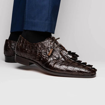 Marco Di Milano Cancun Men's Shoes Brown Exotic Hornback Crocodile Skin Derby Oxfords - Image 6