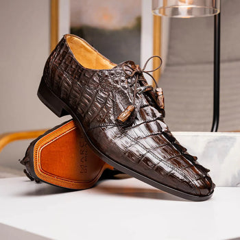 Marco Di Milano Cancun Men's Shoes Brown Exotic Hornback Crocodile Skin Derby Oxfords - Image 8