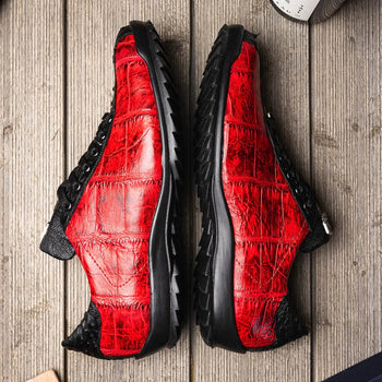 Marco Di Milano Saulo Men's Shoes Black & Red Exotic Ostich / Alligator Casual Sneakers - Image 3