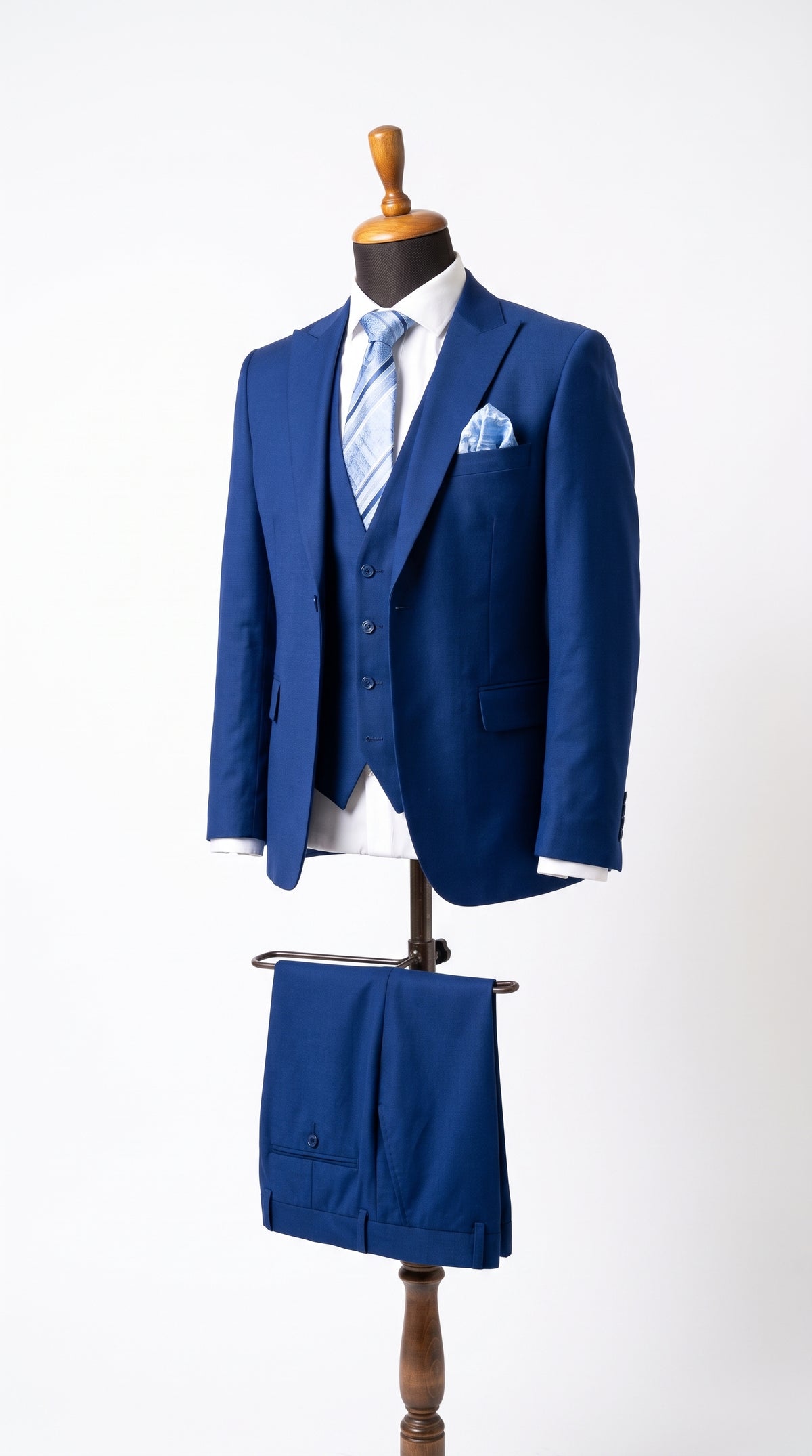 Men’s Royal Blue 3 Piece Vested Suit, 2 Button Peak Lapel Formal Wedding Prom Business Suit