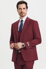 Men's Two Button Vested Stacy Adams Basic Designer Suit in Burgundy