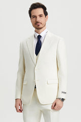 Men's Two Button Vested Stacy Adams Basic Designer Suit in Ivory Off White