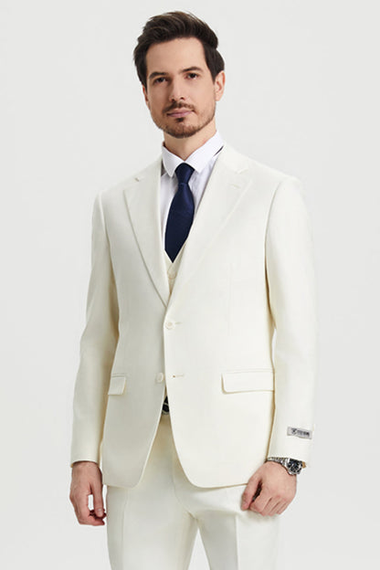 Men's Two Button Vested Stacy Adams Basic Designer Suit in Ivory Off White