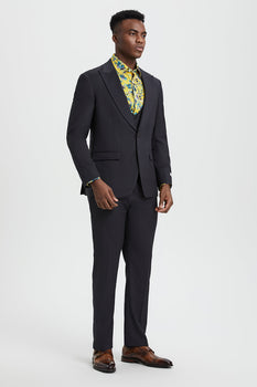 Men's Vested One Button Peak Lapel Stacy Adams Designer Suit in Charcoal - Image 4
