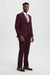 Men's Vested One Button Peak Lapel Stacy Adams Designer Suit in Burgundy
