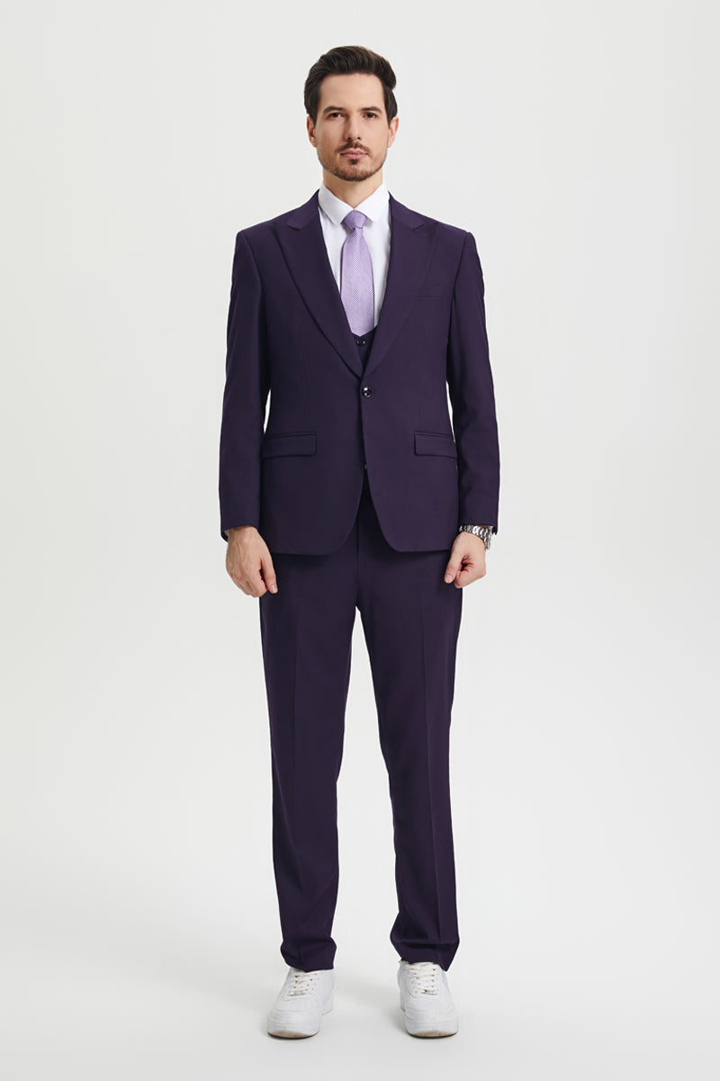 Men's Vested One Button Peak Lapel Stacy Adams Designer Suit in Eggplant - Image 2