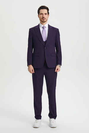 Men's Vested One Button Peak Lapel Stacy Adams Designer Suit in Eggplant - Image 2