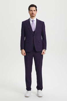 Men's Vested One Button Peak Lapel Stacy Adams Designer Suit in Eggplant - Image 2