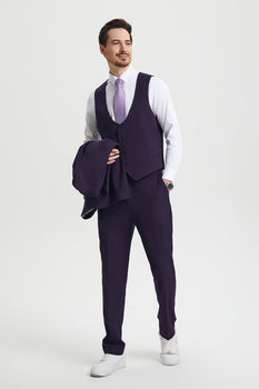 Men's Vested One Button Peak Lapel Stacy Adams Designer Suit in Eggplant - Image 3