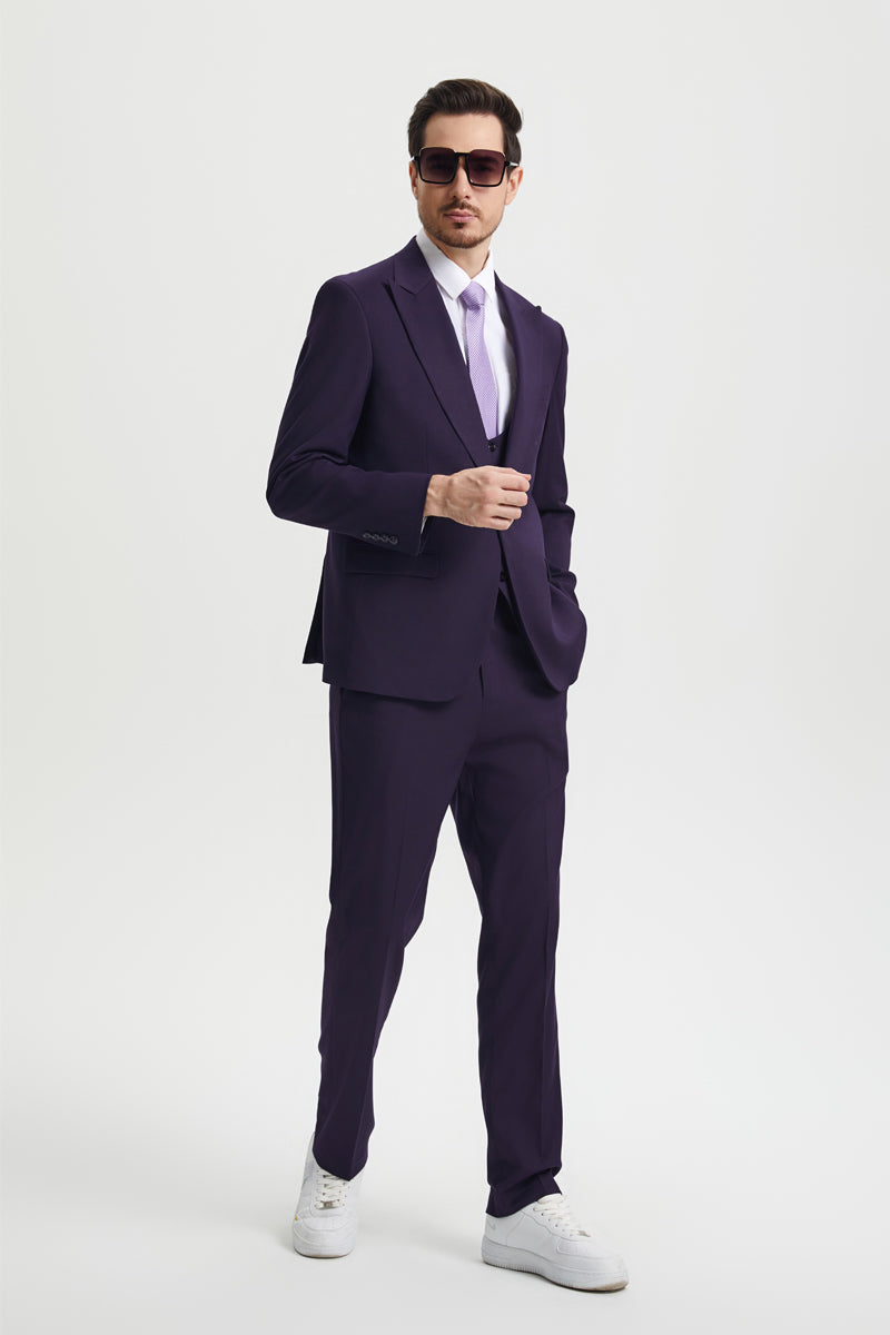Men's Vested One Button Peak Lapel Stacy Adams Designer Suit in Eggplant - Image 5