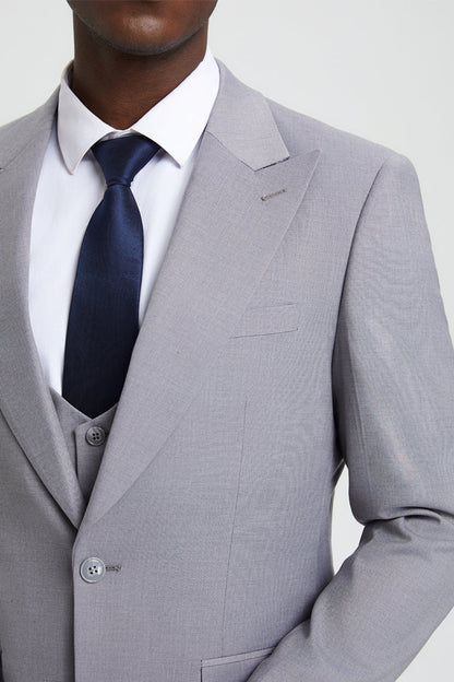 Men's Vested One Button Peak Lapel Stacy Adams Designer Suit in Light Grey - Image 6