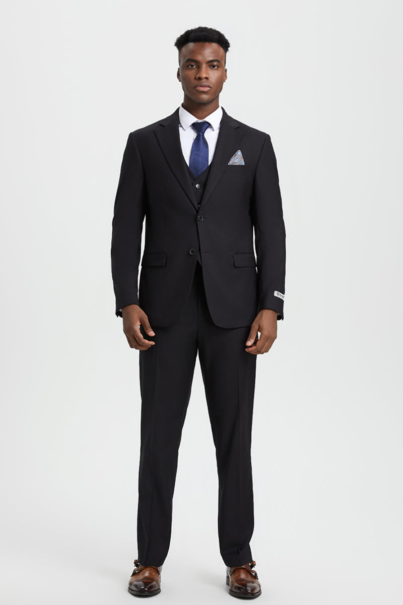 Men's Two Button Vested Stacy Adams Designer Basic Suit in Black - Image 2