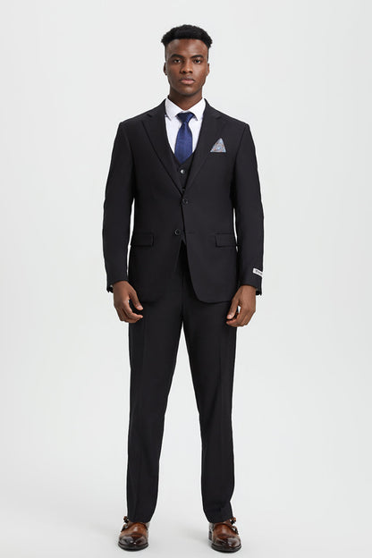 Men's Two Button Vested Stacy Adams Designer Basic Suit in Black - Image 2