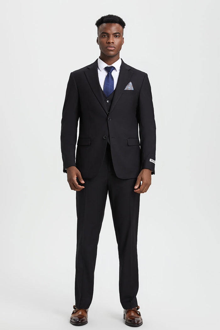 Men's Two Button Vested Stacy Adams Designer Basic Suit in Black - Image 2