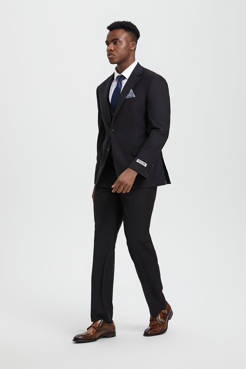 Men's Two Button Vested Stacy Adams Designer Basic Suit in Black - Image 3