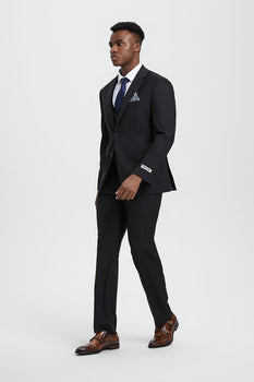 Men's Two Button Vested Stacy Adams Designer Basic Suit in Black - Image 3