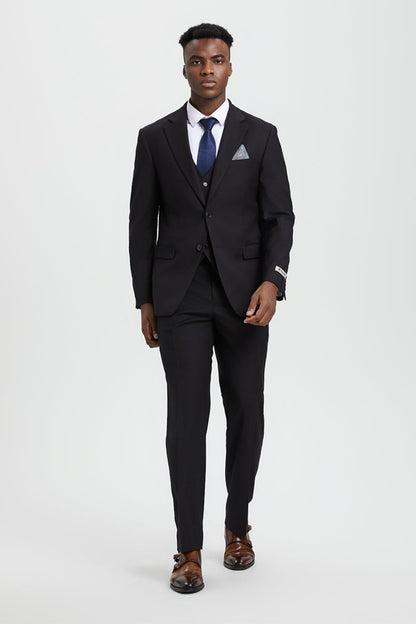 Men's Two Button Vested Stacy Adams Designer Basic Suit in Black - Image 5