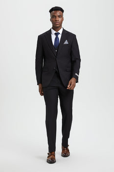 Men's Two Button Vested Stacy Adams Designer Basic Suit in Black - Image 5
