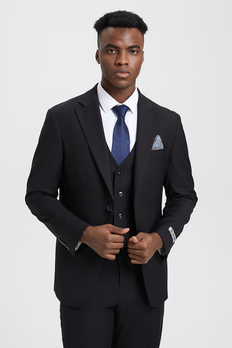 Men's Two Button Vested Stacy Adams Designer Basic Suit in Black - Image 7