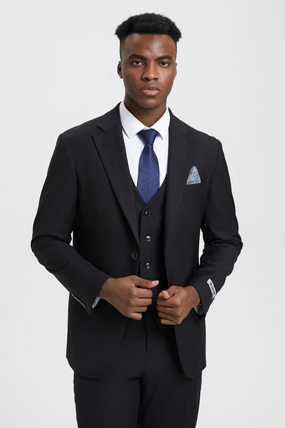 Men's Two Button Vested Stacy Adams Designer Basic Suit in Black - Image 7
