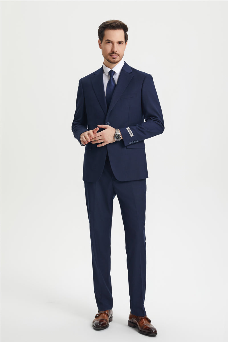 Men's Two Button Vested Stacy Adams Basic Designer Suit in Navy Blue - Image 2