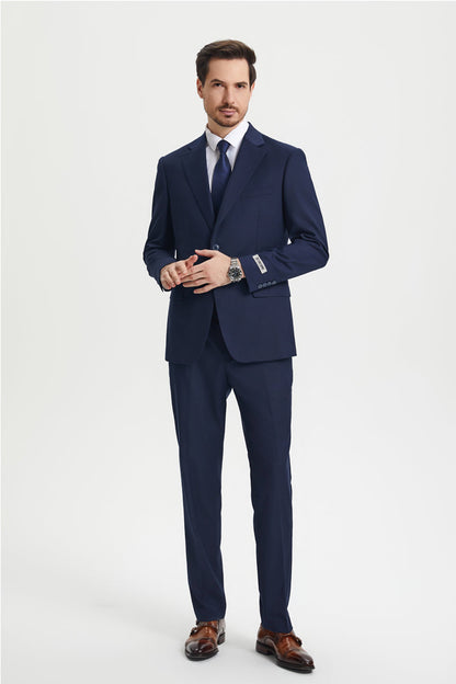 Men's Two Button Vested Stacy Adams Basic Designer Suit in Navy Blue - Image 2