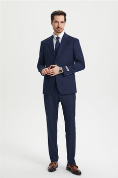 Men's Two Button Vested Stacy Adams Basic Designer Suit in Navy Blue - Image 2
