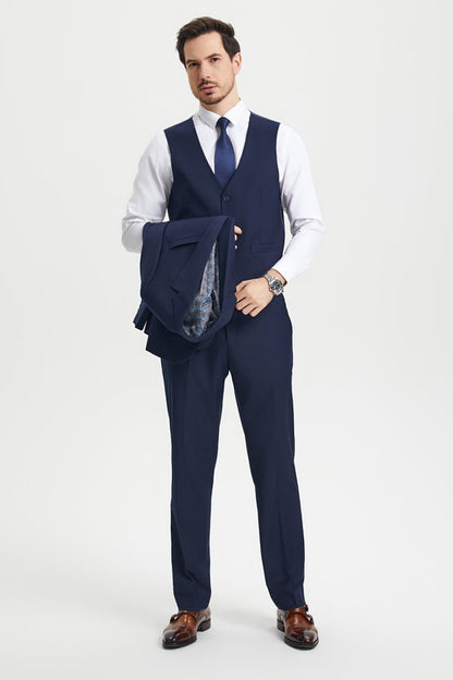 Men's Two Button Vested Stacy Adams Basic Designer Suit in Navy Blue - Image 4