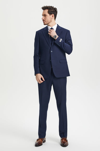 Men's Two Button Vested Stacy Adams Basic Designer Suit in Navy Blue - Image 5