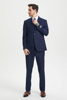 Men's Two Button Vested Stacy Adams Basic Designer Suit in Navy Blue - Image 5