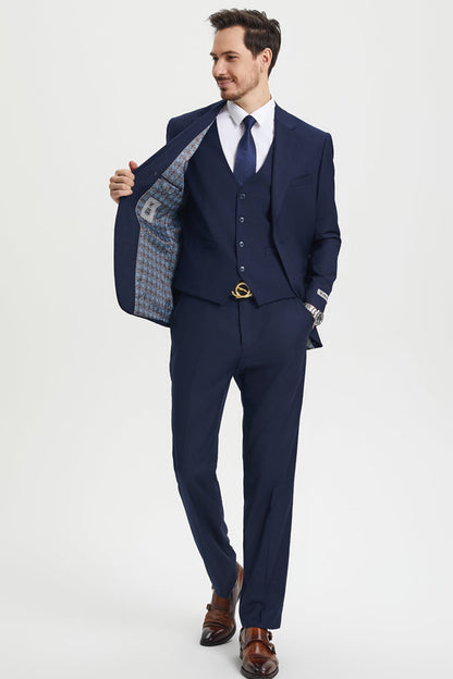 Men's Two Button Vested Stacy Adams Basic Designer Suit in Navy Blue - Image 6