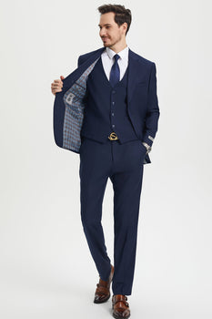 Men's Two Button Vested Stacy Adams Basic Designer Suit in Navy Blue - Image 6