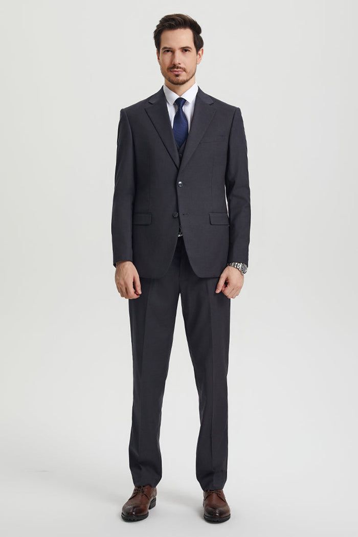 Men's Two Button Vested Stacy Adams Basic Designer Suit in Charcoal Grey - Image 2
