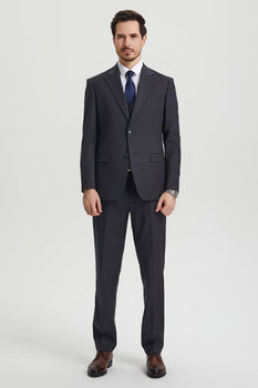Men's Two Button Vested Stacy Adams Basic Designer Suit in Charcoal Grey - Image 2