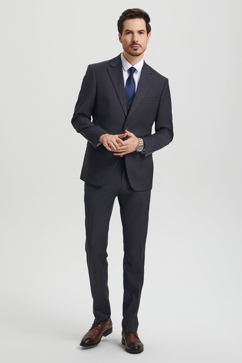 Men's Two Button Vested Stacy Adams Basic Designer Suit in Charcoal Grey - Image 5