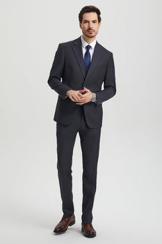 Men's Two Button Vested Stacy Adams Basic Designer Suit in Charcoal Grey - Image 5