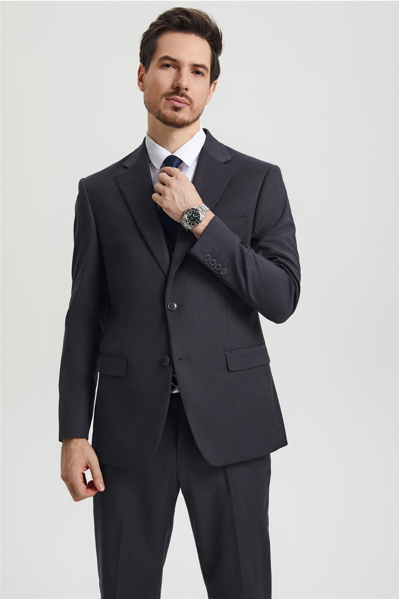 Men's Two Button Vested Stacy Adams Basic Designer Suit in Charcoal Grey - Image 6