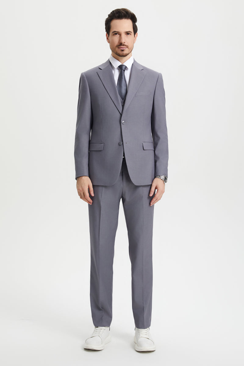 Men's Two Button Vested Stacy Adams Basic Designer Suit in Medium Grey - Image 2