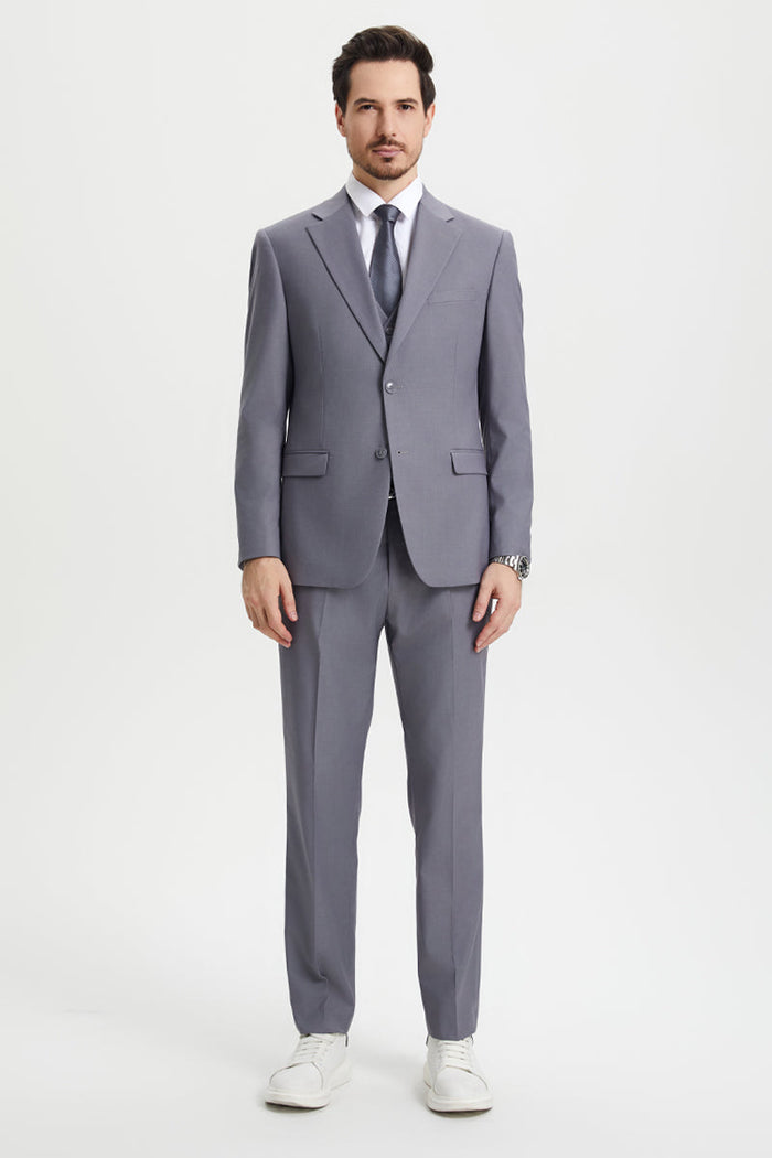 Men's Two Button Vested Stacy Adams Basic Designer Suit in Medium Grey - Image 2